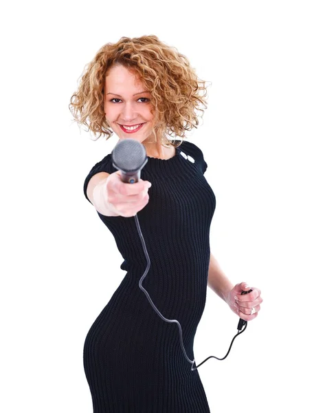 Young girl with microphone — Stock Photo, Image