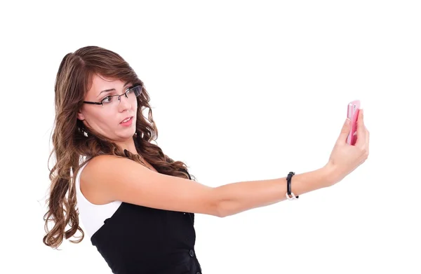 Surprised woman with mobile phone — Stock Photo, Image