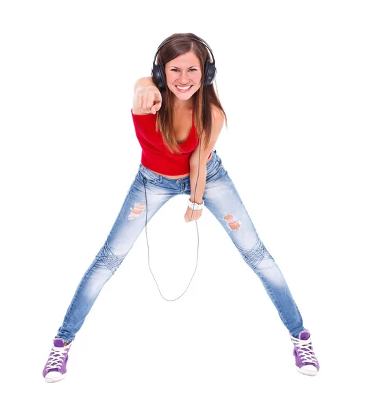 Woman in headphone having fun — Stock Photo, Image
