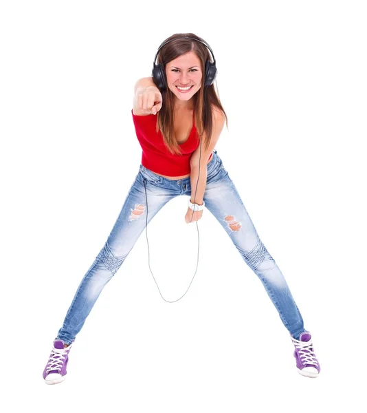 Mujer en auriculares divirtiéndose —  Fotos de Stock