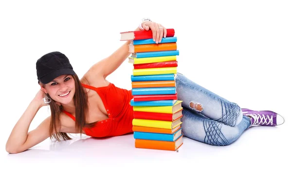 Vrouw met boeken — Stockfoto