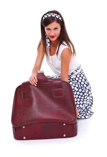 Retro woman packing — Stock Photo, Image