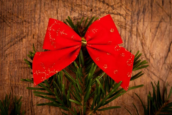 Closeup view of tree branch with red bow — Stock Photo, Image