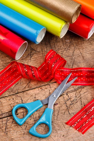 Christmas wrapping rolls — Stock Photo, Image