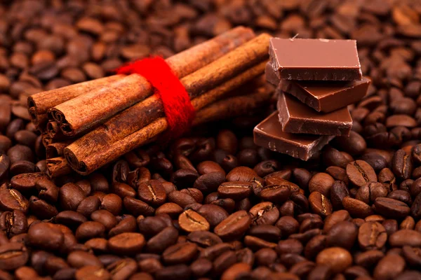 Paus de canela com chocolate no café — Fotografia de Stock