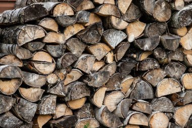 Yakacak odun yığını. Yakacak odun hazırlanması için kış ve yemek, yakacak odun arka plan, ormanda odun yığınları için kullanın.
