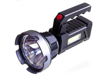 Beyaz bir arkaplanda el feneri izole edilmiş..