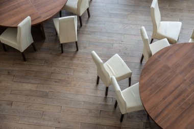 soyut modern iç kafe veya yuvarlak köşeli koltuklar ile Toplantı.