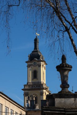 Güzel eski Buchach Belediye Binası, mimar Bernard Meretyn ve heykeltıraş Johann Georg Pinsel 'in ortak çalışması. Buchach şehri. Batı Ukrayna.