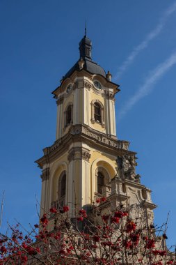 Güzel eski Buchach Belediye Binası, mimar Bernard Meretyn ve heykeltıraş Johann Georg Pinsel 'in ortak çalışması. Buchach şehri. Batı Ukrayna.