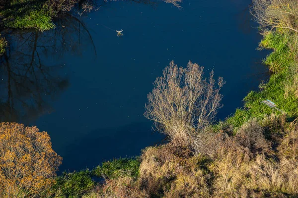 Luchtfoto Van Rivier Het Wild Tijdens Het Najaar Bomen Met — Stockfoto