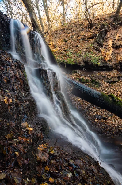 在秋天的森林的宁静瀑布风光 — 图库照片