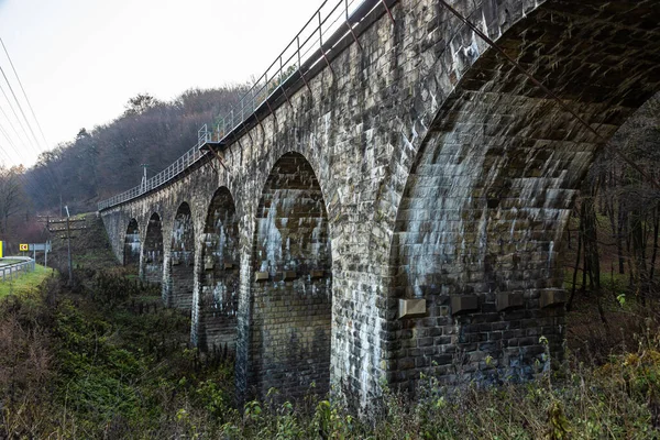 Ponte Viaduto Arqueado Pedra Velha Região Ternopil Ucrânia — Fotografia de Stock