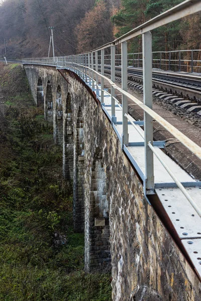 Ponte Viaduto Arqueado Pedra Velha Região Ternopil Ucrânia — Fotografia de Stock