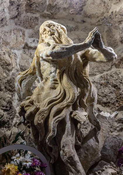 Кам Яна Скульптура Святого Онуфрія Рукомиш Написана Пінцелем — стокове фото