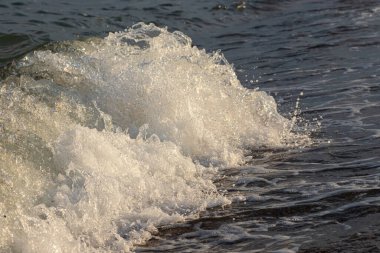 Deniz dalgaları kıyıdaki büyük kayalara çarpar ve büyük sıçramalar yaratır...