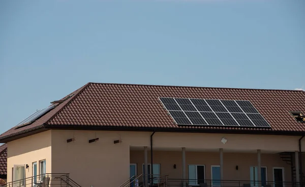 Panele Fotowoltaiczne Dachu Czysta Ekologiczna Energia Odnawialna — Zdjęcie stockowe