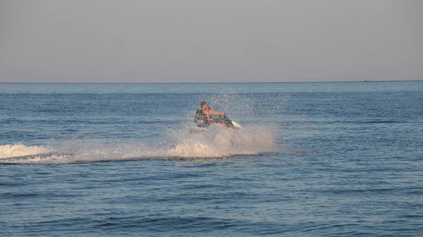 Teen Age Boy Skiing Water Scooter Young Man Personal Watercraft — Stock Photo, Image