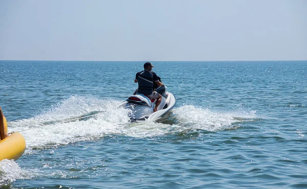 Teen Age Boy Skiing Water Scooter Young Man Personal Watercraft — Stock Photo, Image