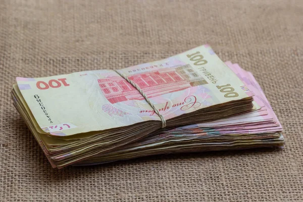 Pieniądze Ukrainy Hrywna Hrywna Grivna Waluta Ukraińska 100 Hrywien Opakowanie — Zdjęcie stockowe