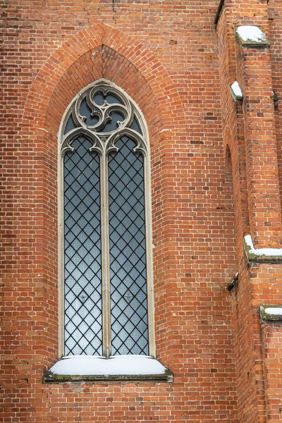 Fragmento Fachada Uma Histórica Igreja Neogótica — Fotografia de Stock