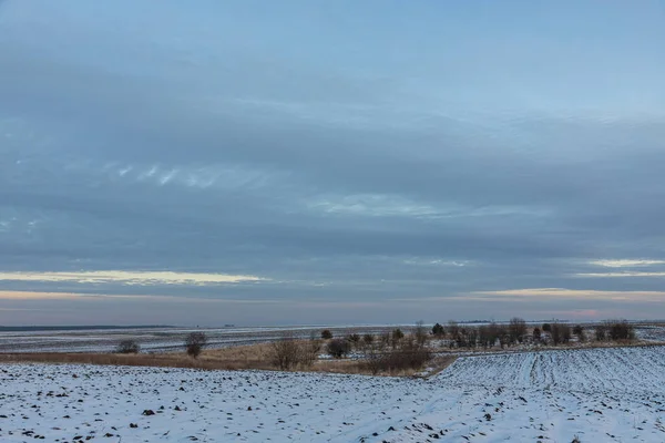 Nascer Sol Natural Sobre Campo Prado Cor Céu Sobre Inverno — Fotografia de Stock