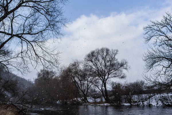 Zimowy Śnieżny Park Krajobraz Rzeki Rzeka Winter Park — Zdjęcie stockowe