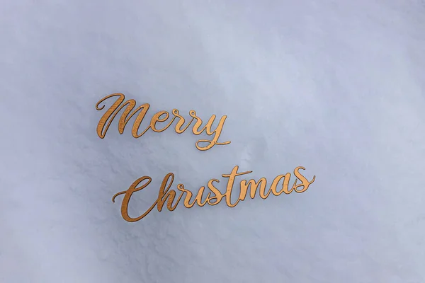 Inscription Gold Letters Snow Merry Christmas Winter Holidays — Stock Photo, Image