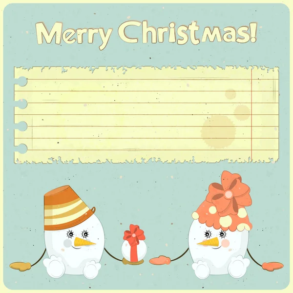 Two snowmen on vintage background — Stock Vector