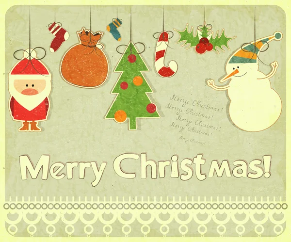 Yılbaşı ağacı süsleri ile eski Noel Kartpostalı