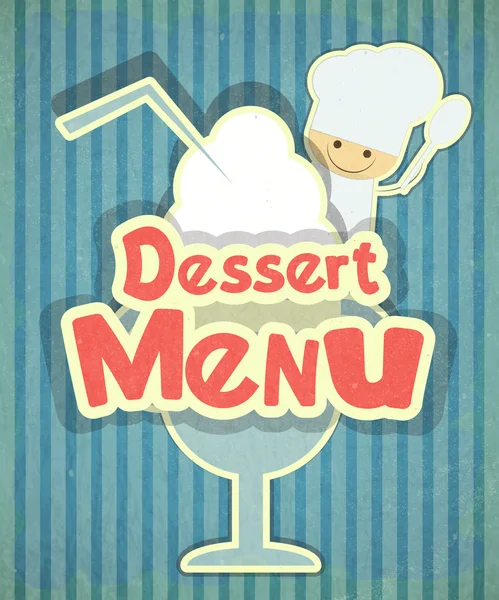 Design de menu de sobremesa com chef e sorvete — Vetor de Stock