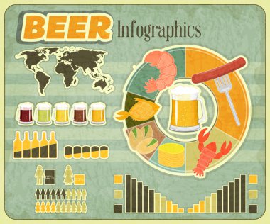 Retro infographics tasarım - bira simgeler, snack