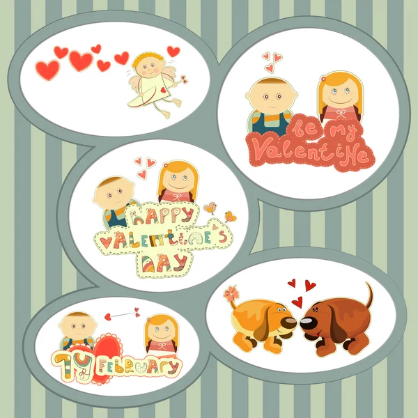 De dag van Valentijnskaarten, set van stickers — Stockvector
