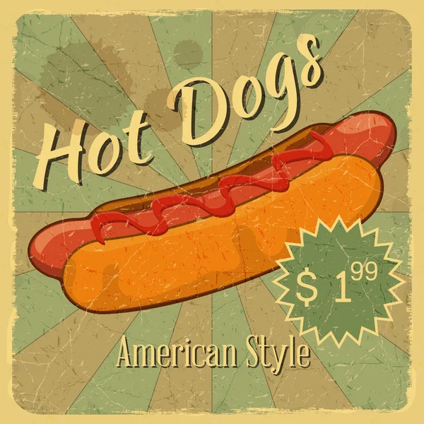 Capa Grunge para Hot Dogs Preço — Vetor de Stock