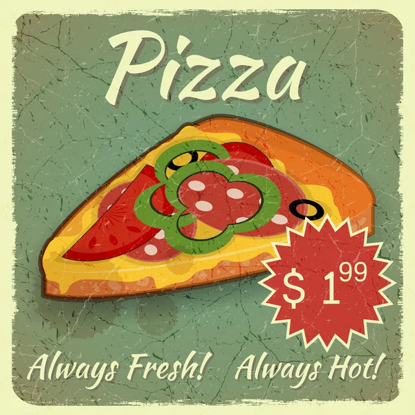 Grunge-Karte mit Pizza — Stockvektor
