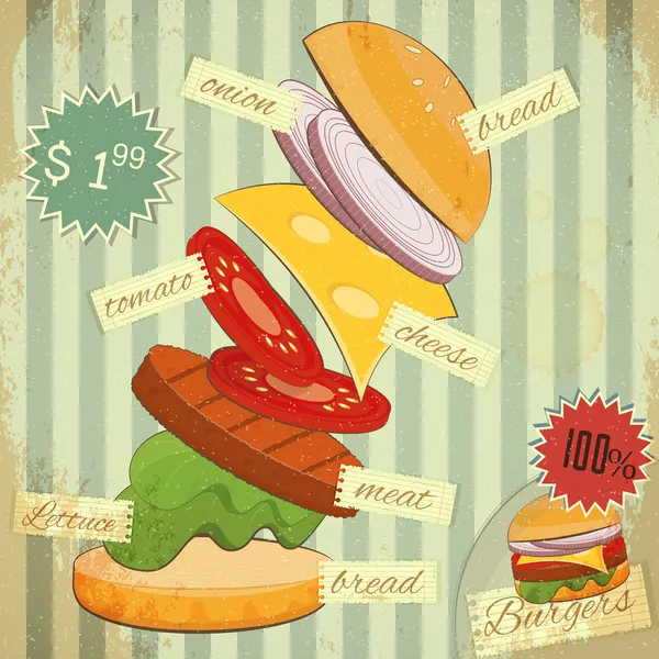Hamburger menü — Stok Vektör