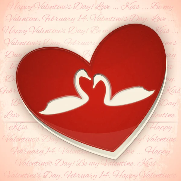 バレンタイン カード白鳥と心 — ストックベクタ