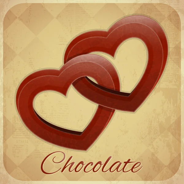 チョコレートの心とレトロなカード — ストックベクタ