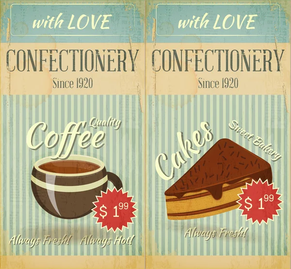 Jahrgang zwei Karten Café Süßwaren Dessert-Menü — Stockvektor