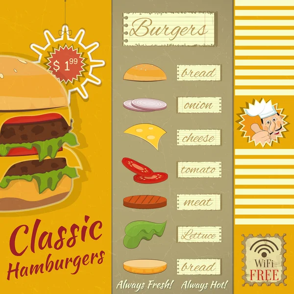 Hamburgery menu — Stockový vektor