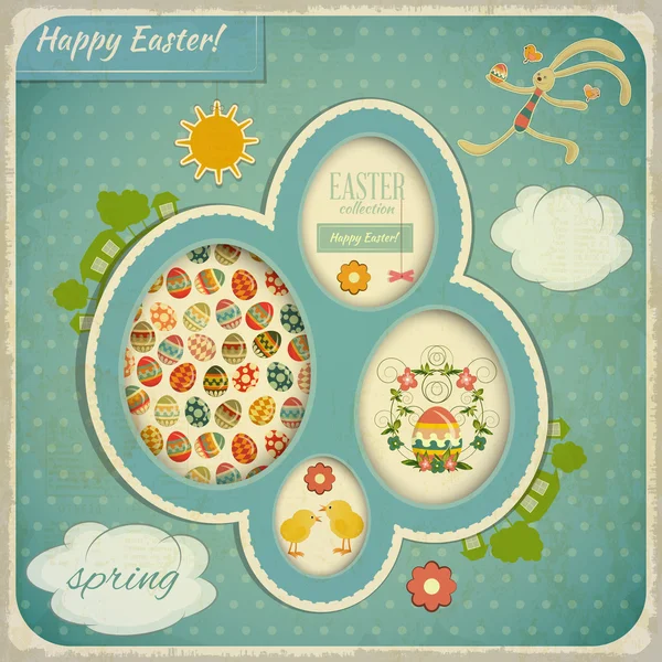 Retro Vintage Card with Easter Set — Stock Vector