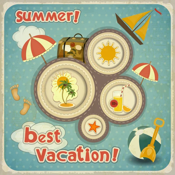 Tarjeta de vacaciones de verano en estilo vintage — Vector de stock