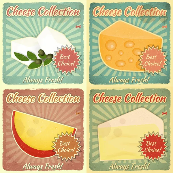 Vintage Set of Cheese Labels — Stock Vector