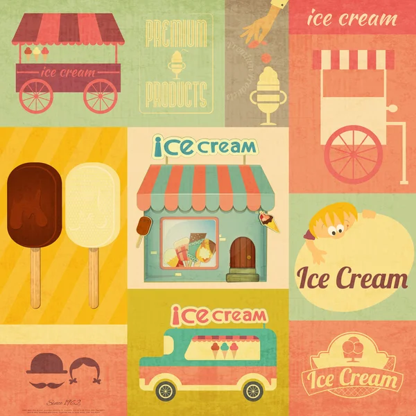 Tarjeta de menú retro de helado — Vector de stock