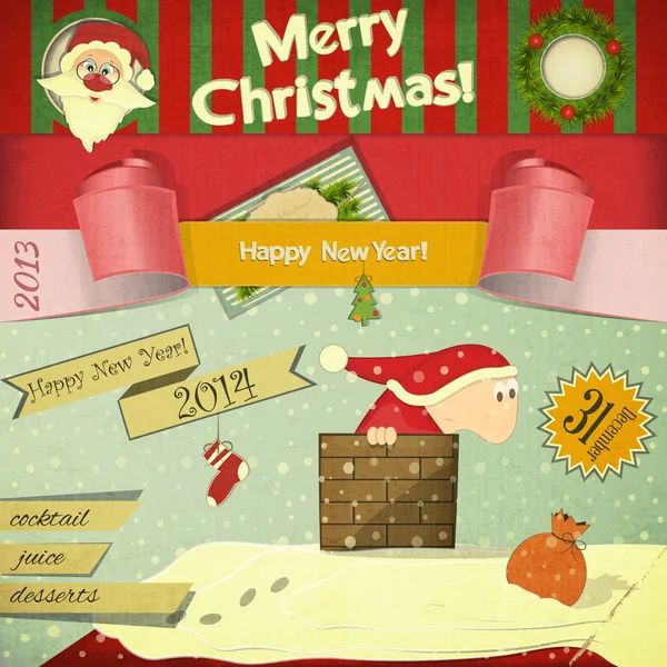 Stara pocztówka Boże Narodzenie nowy rok — Wektor stockowy
