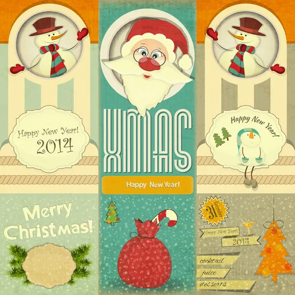 旧圣诞新年卡 — 图库矢量图片