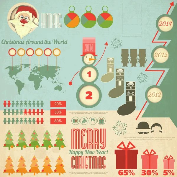 Infographie de Noël vintage avec le Père Noël — Image vectorielle