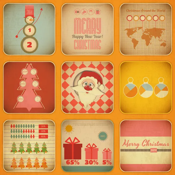 Infografica Natale Vintage con Babbo Natale — Vettoriale Stock