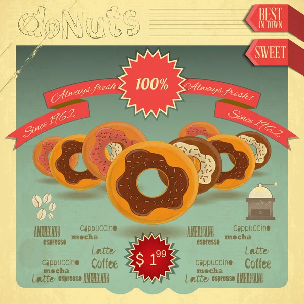 Donuts sur fond vintage — Image vectorielle