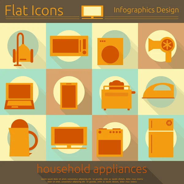 Flat Home Appliances Icons Set — Stock Vector